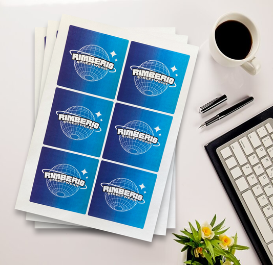 Square 80mm stickers, A4 sheets, personalised stickers, matte finish, logo stickers, printed, packaging, box sealing