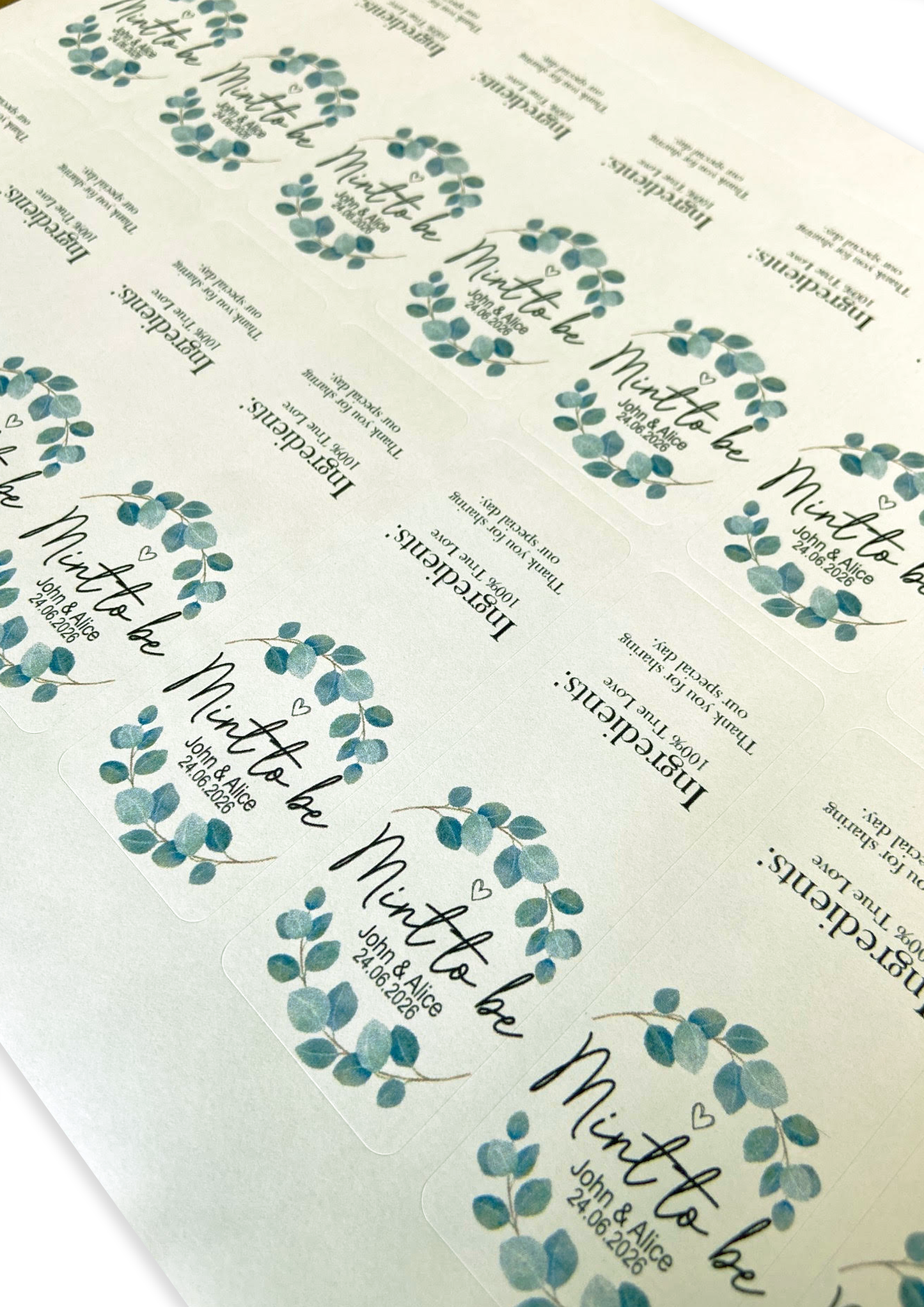 Personalised Mint to Be Stickers for Tic Tac Box, Green leaf botanic sticker wraps for mints, Custom Wedding Labels for mint favors