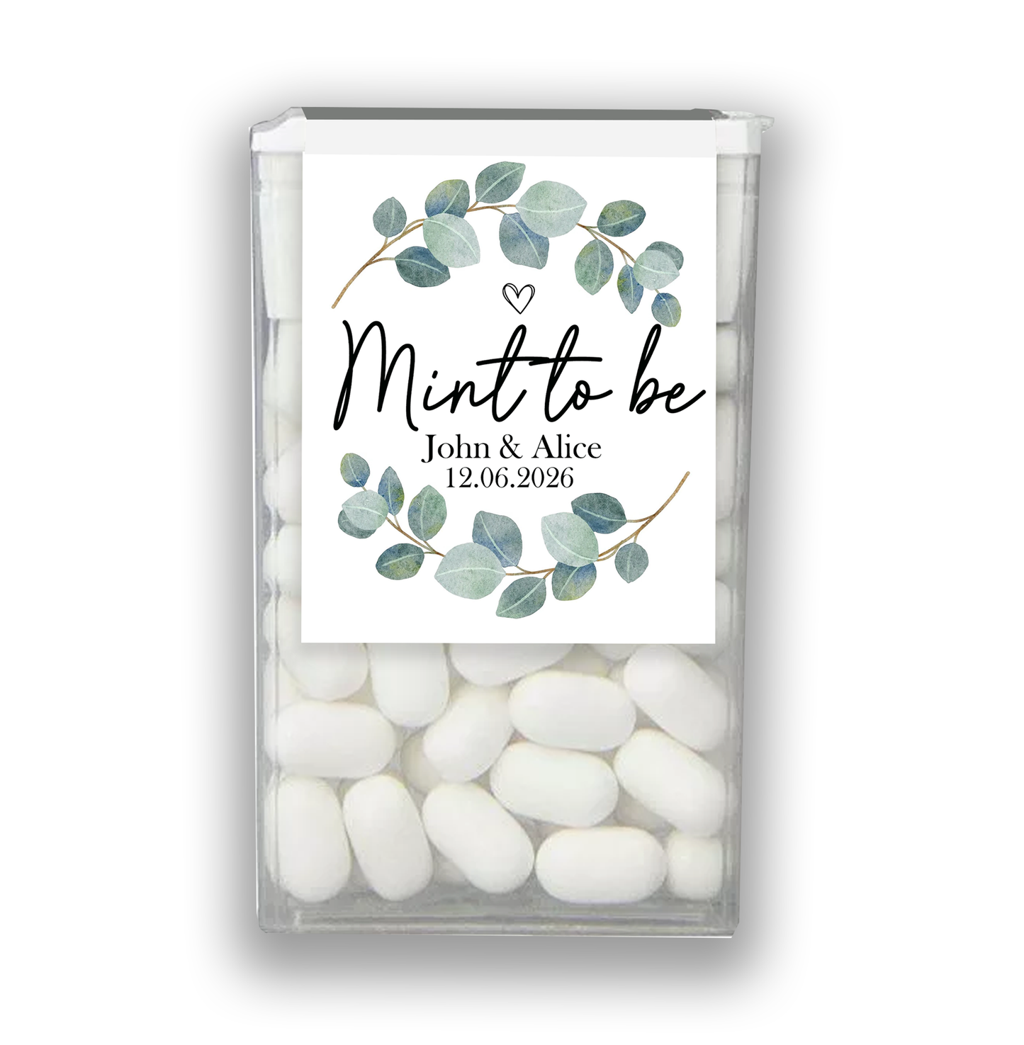 Personalised Mint to Be Stickers for Tic Tac Box, Green leaf botanic sticker wraps for mints, Custom Wedding Labels for mint favors