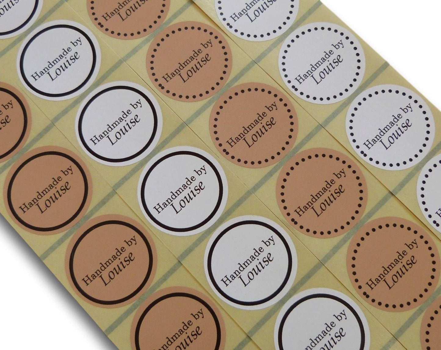 100 x 45mm round handmade by stickers kraft white personalised labels