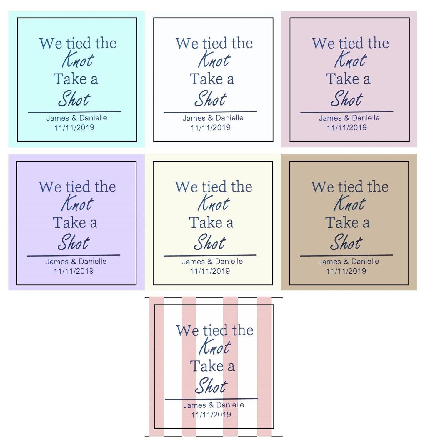 Wedding favour alcohol bottles and personalized stickers labels- we tied the knot take a shot
