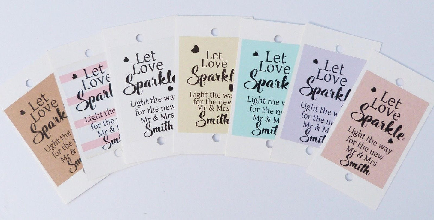 10 x Let love sparkle personalised wedding sparkler tags wedding favour