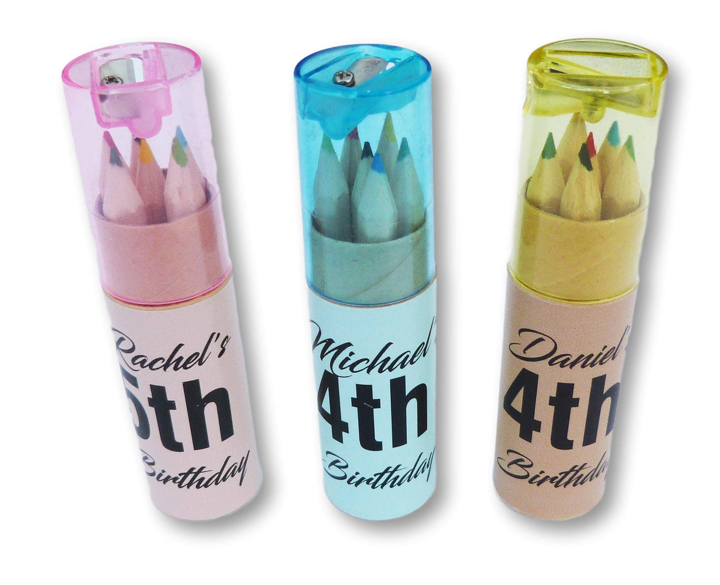 10 x personalised coloring pencil tube set with sharpener childrens party bags