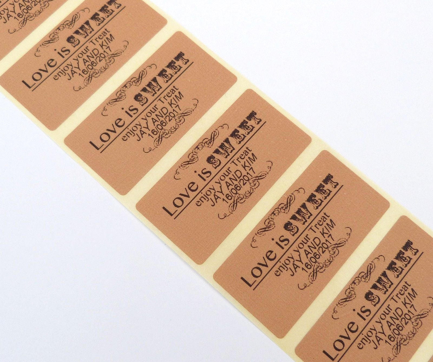 50 x  personalised wedding love is sweet brown kraft stickers bag seals jars boxes favours