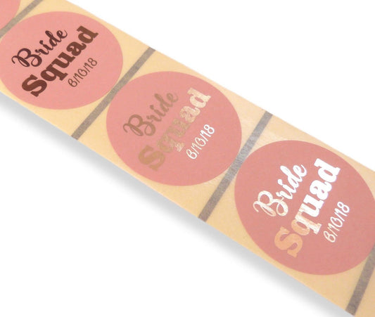 35 x Personalised pink bride squad labels gold foil stickers