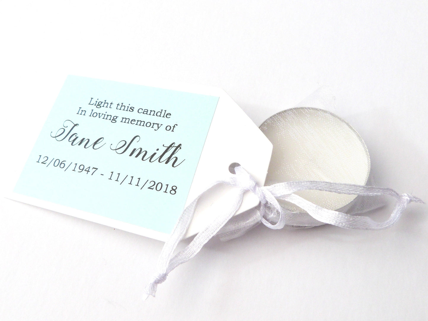 10 x Personalised tea light candles funeral favor gift In memory of rememberance