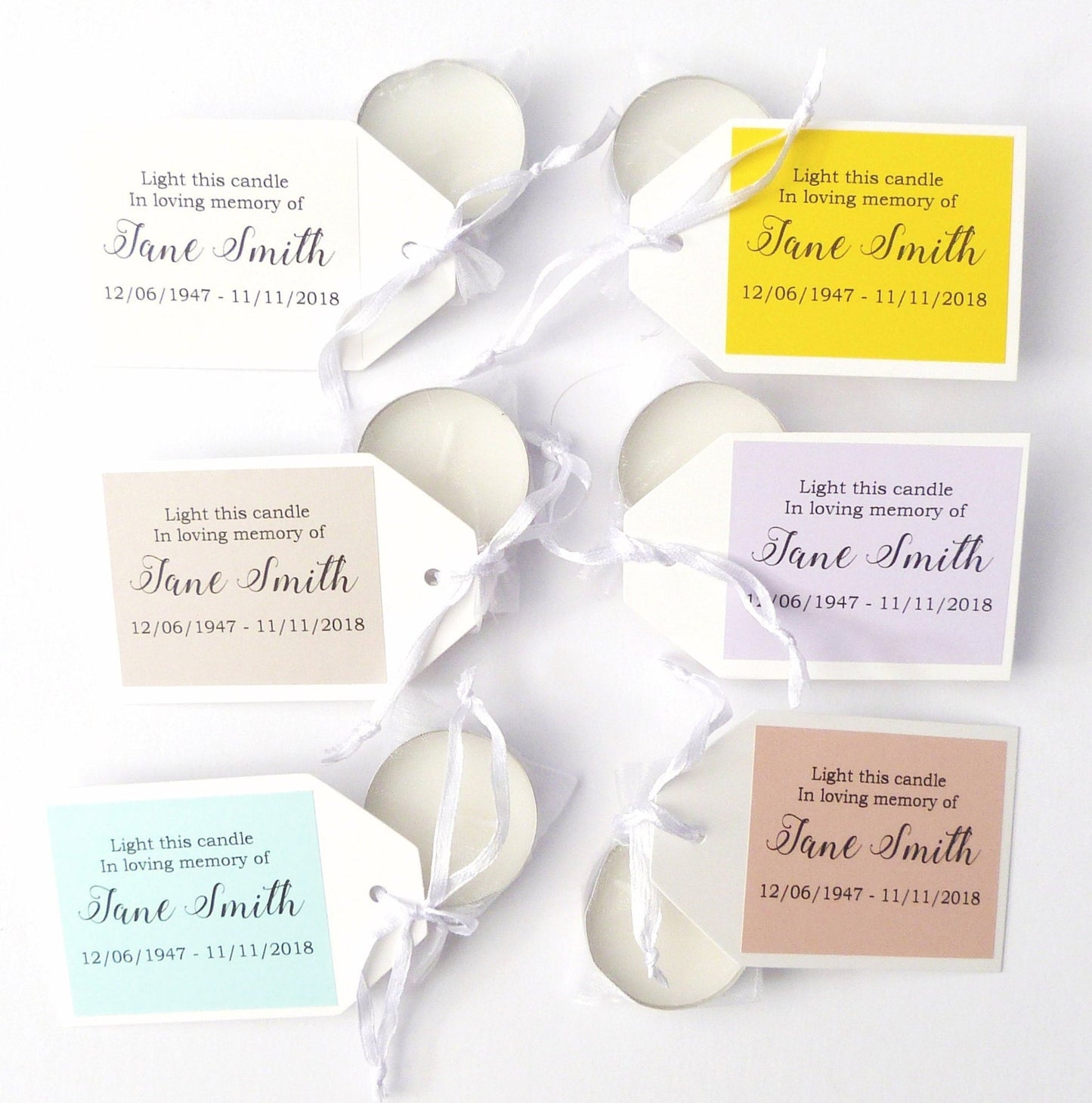 10 x Personalised tea light candles funeral favor gift In memory of rememberance