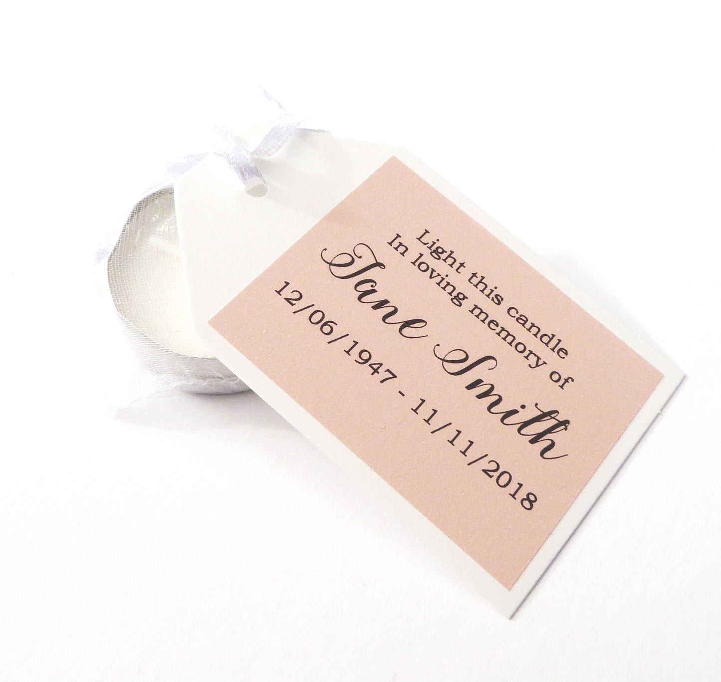 10 x Personalised tea light candles funeral favor gift In memory of rememberance