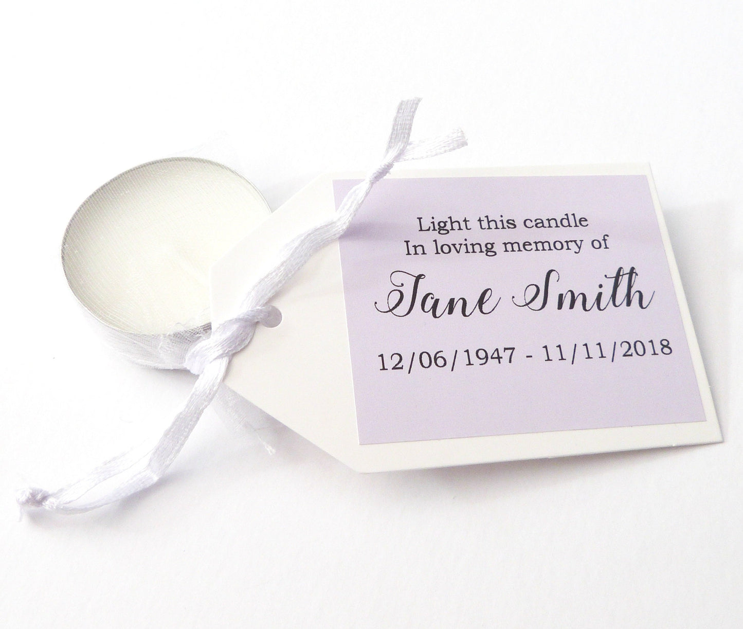 10 x Personalised tea light candles funeral favor gift In memory of rememberance