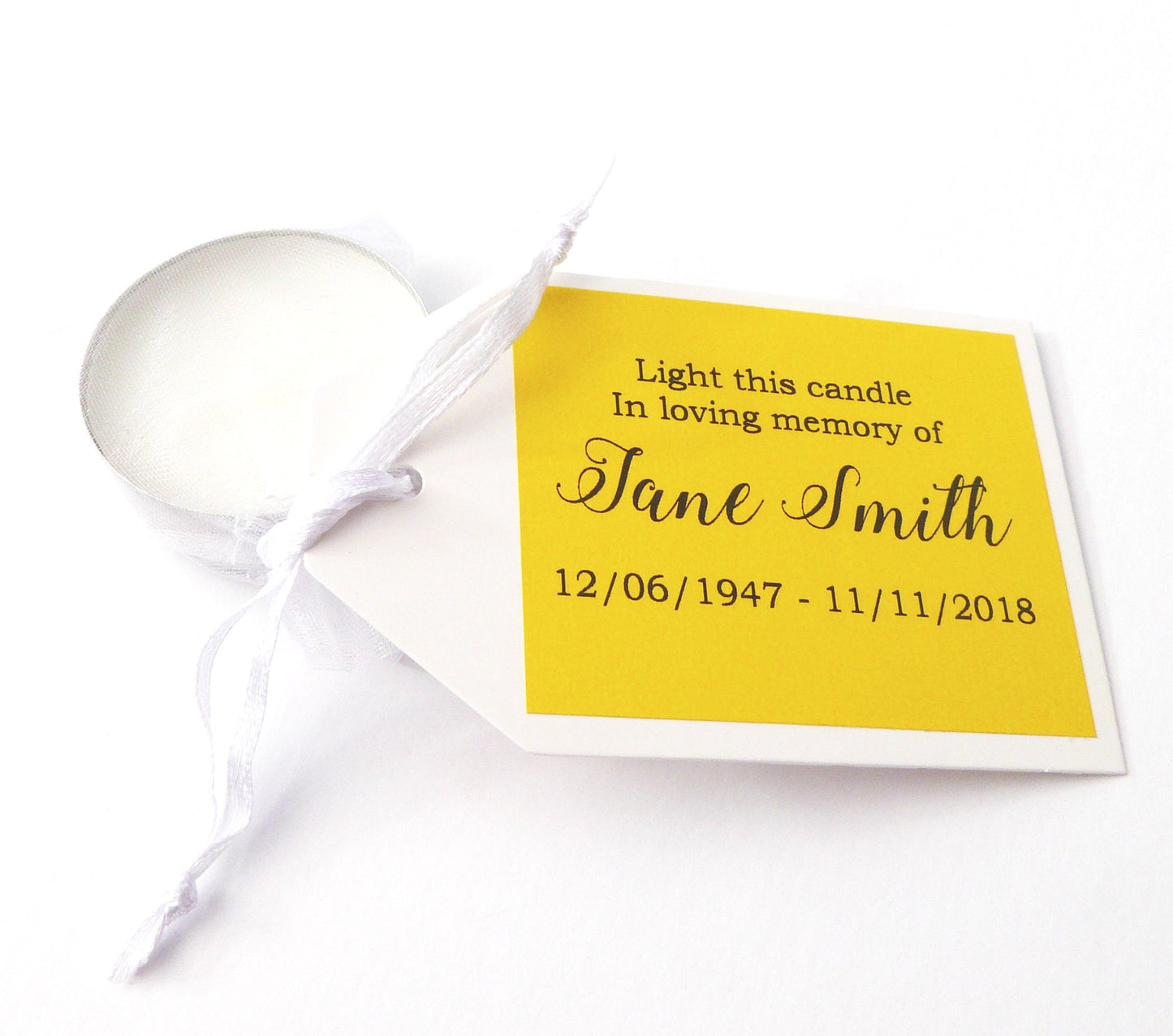 10 x Personalised tea light candles funeral favor gift In memory of rememberance