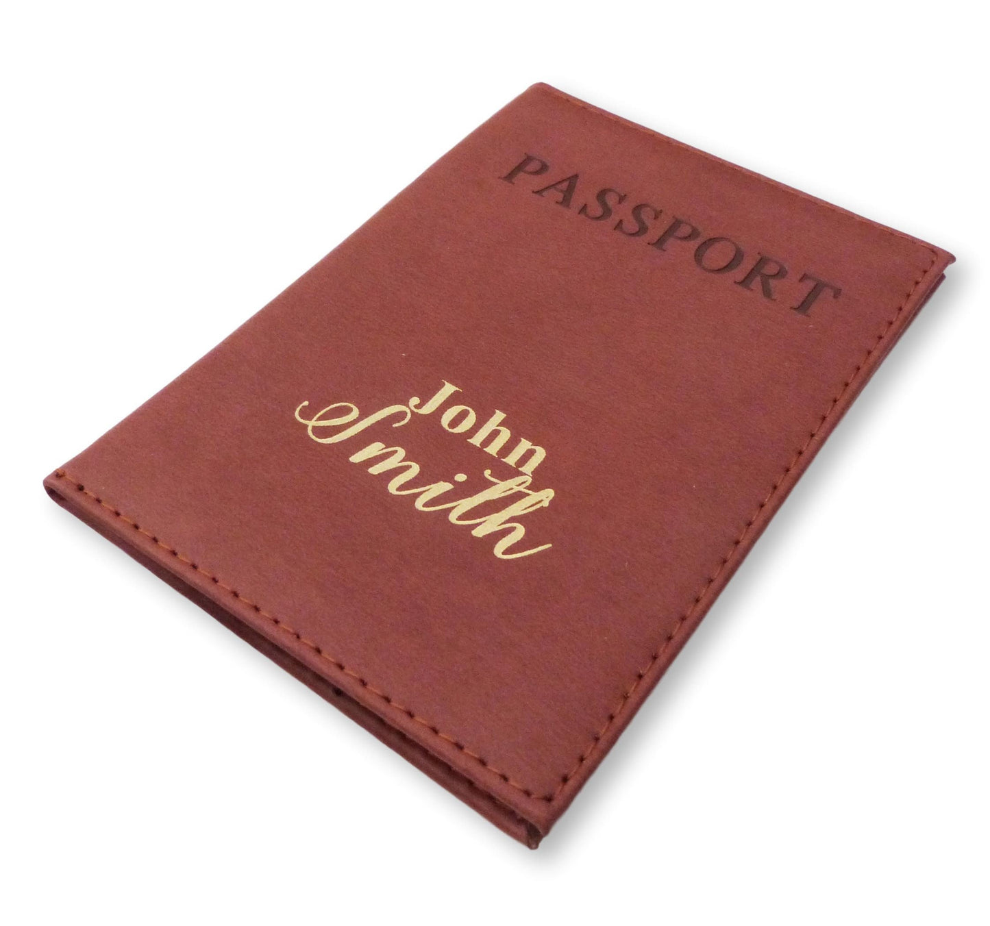 Personalised Brown passport cover Mr & Mrs wedding travel gift honeymoon gold silver foil print
