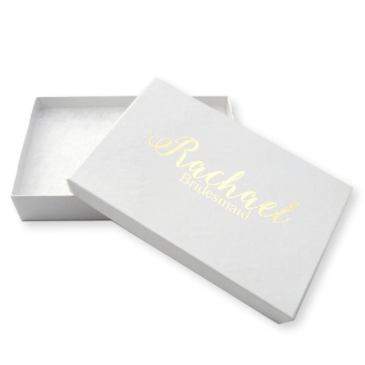 Personalised white necklace bracelet jewellery gift box gold / silver foil name wedding gift bridesmaid birthday