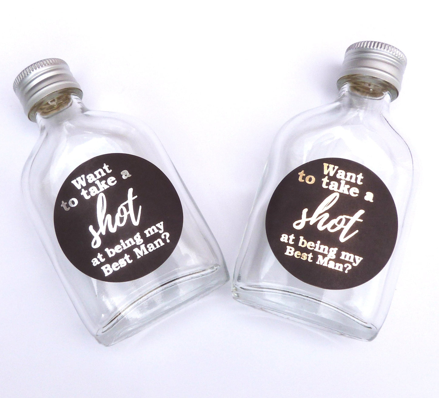 Personalised black bridesmaid proposal box take a shot bottles 5cl Miniature gold silver foil print