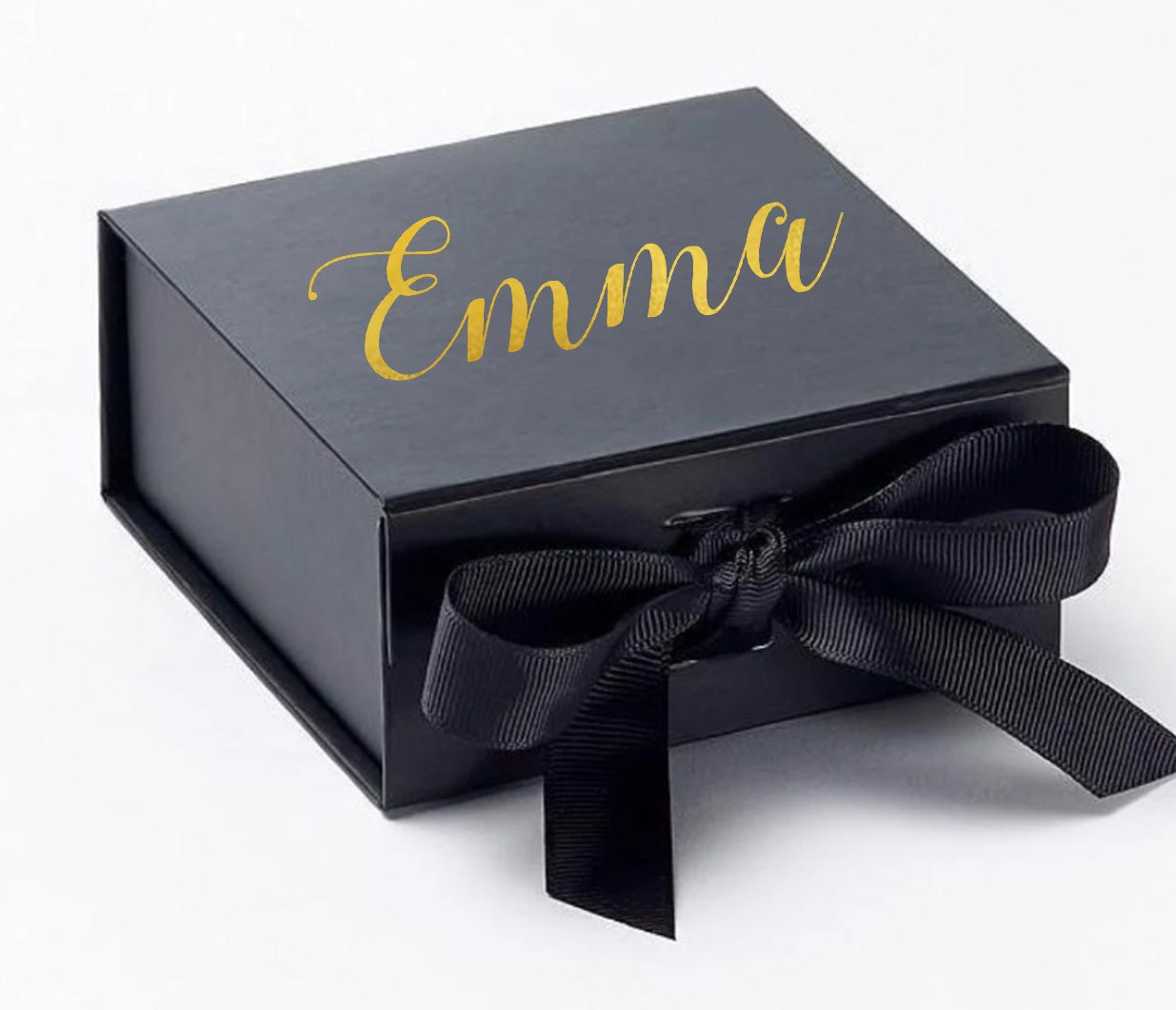 Personalised magnetic gift box ribbon tie- gold/ silver foil print wedding, bridesmaids, groomsmen, christmas