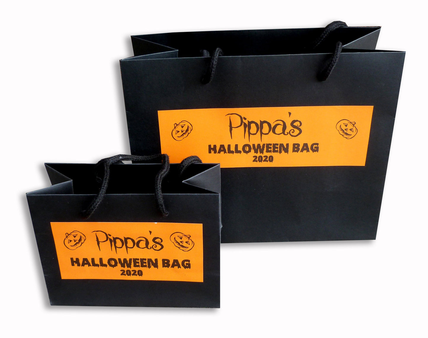 Personalised black Halloween trick or treat gift bag orange party boy girl