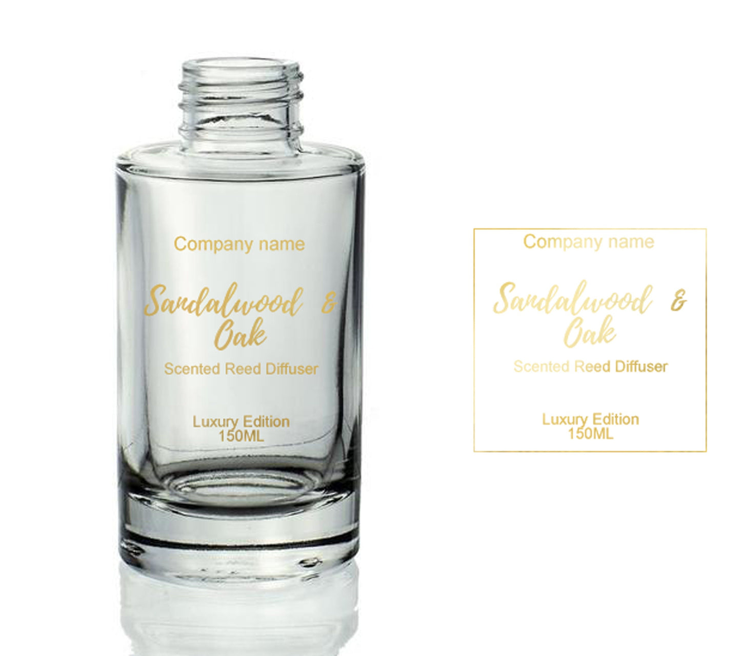 Personalised clear reed diffuser transparent labels metallic gold printed stickers scents