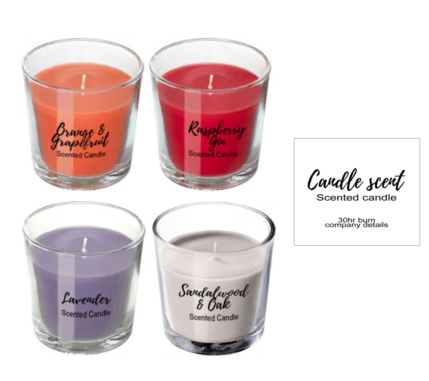 Personalised transparent candle labels scents business stickers square. custom scents and details