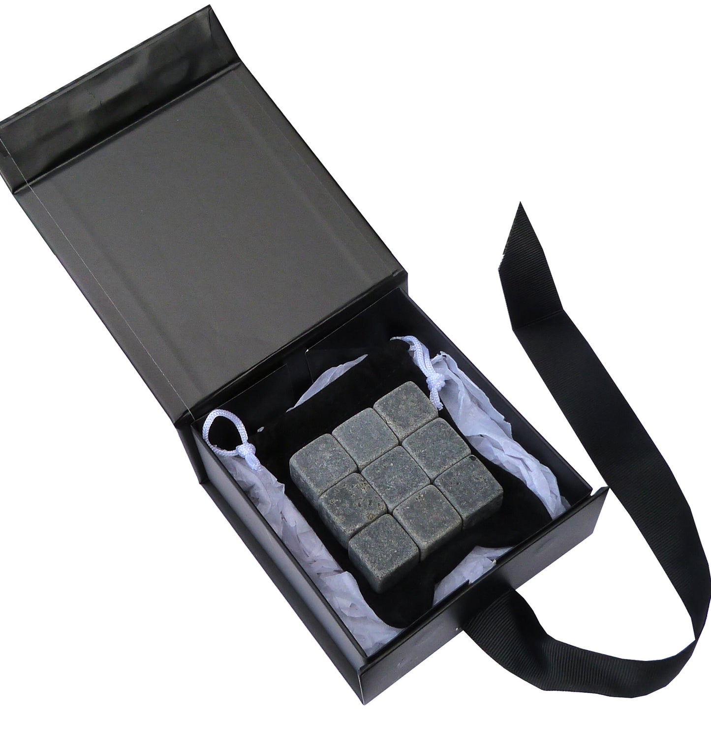 Personalised whiskey stones gift set black custom birthday christmas gift box silver foil print