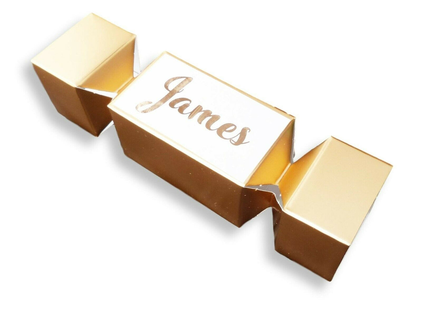 5 x Personalised shiny gold red green mixed christmas cracker box table favour gift names