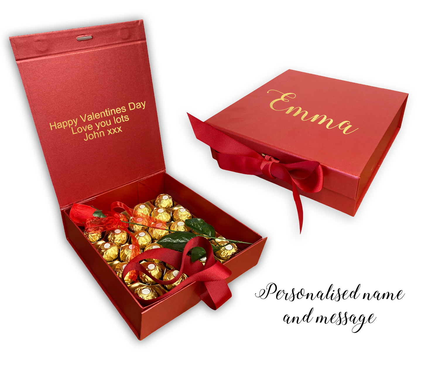 Personalised Large red Valentines day Christmas gift box Ferrero Rocher chocolate gold