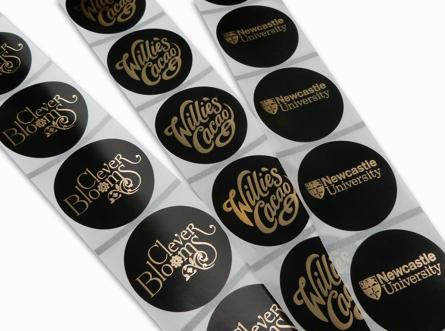 100 x round 70mm Black stickers gold shiny foil logo labels business stickers