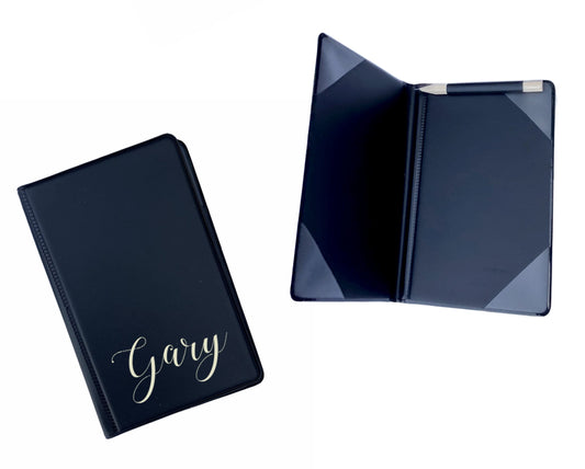 Personalised golf scorecard holder christmas gift custom gold name / initials Dad with pencil