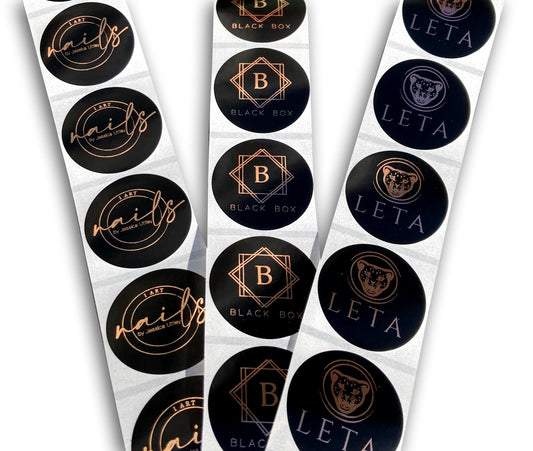 100 x round 45mm Black stickers rose gold shiny foil logo labels business stickers cosmetics candle