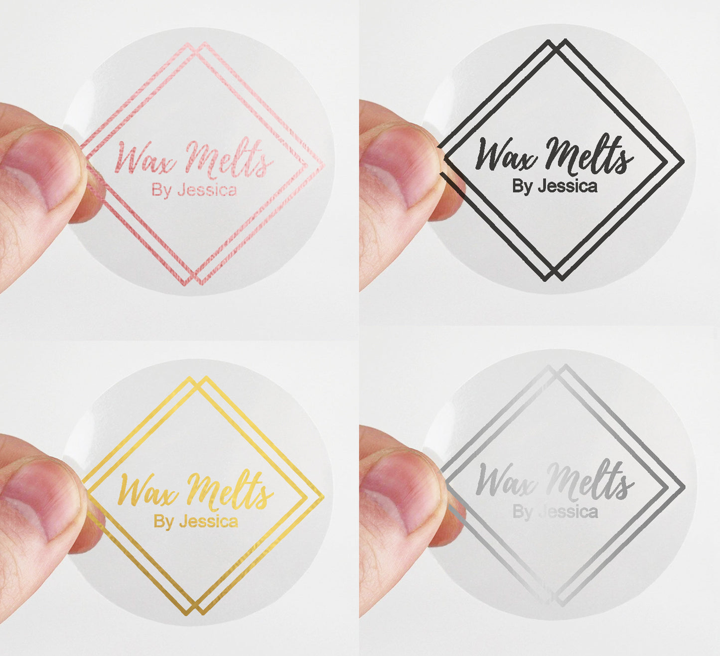 100 x Clear wax melt business labels round 45mm 50mm 65mm 90mm custom stickers silver gold business
