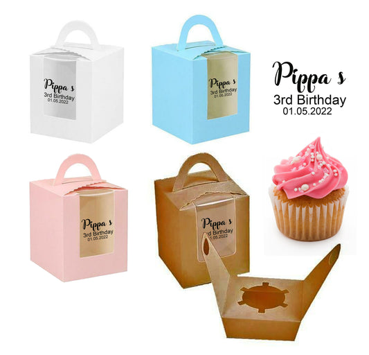 Personalised Single Cupcake Cake Boxes Window Box birthday wedding christening