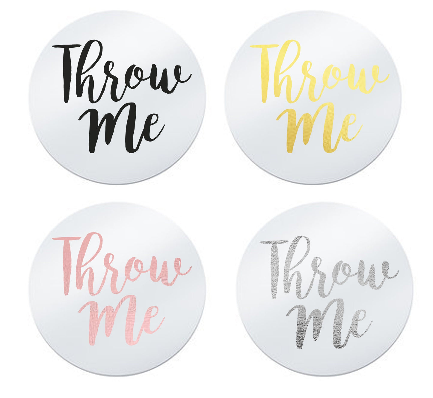 100 x 25mm round clear throw me wedding labels gold, rose gold silver foil print confetti bag stickers