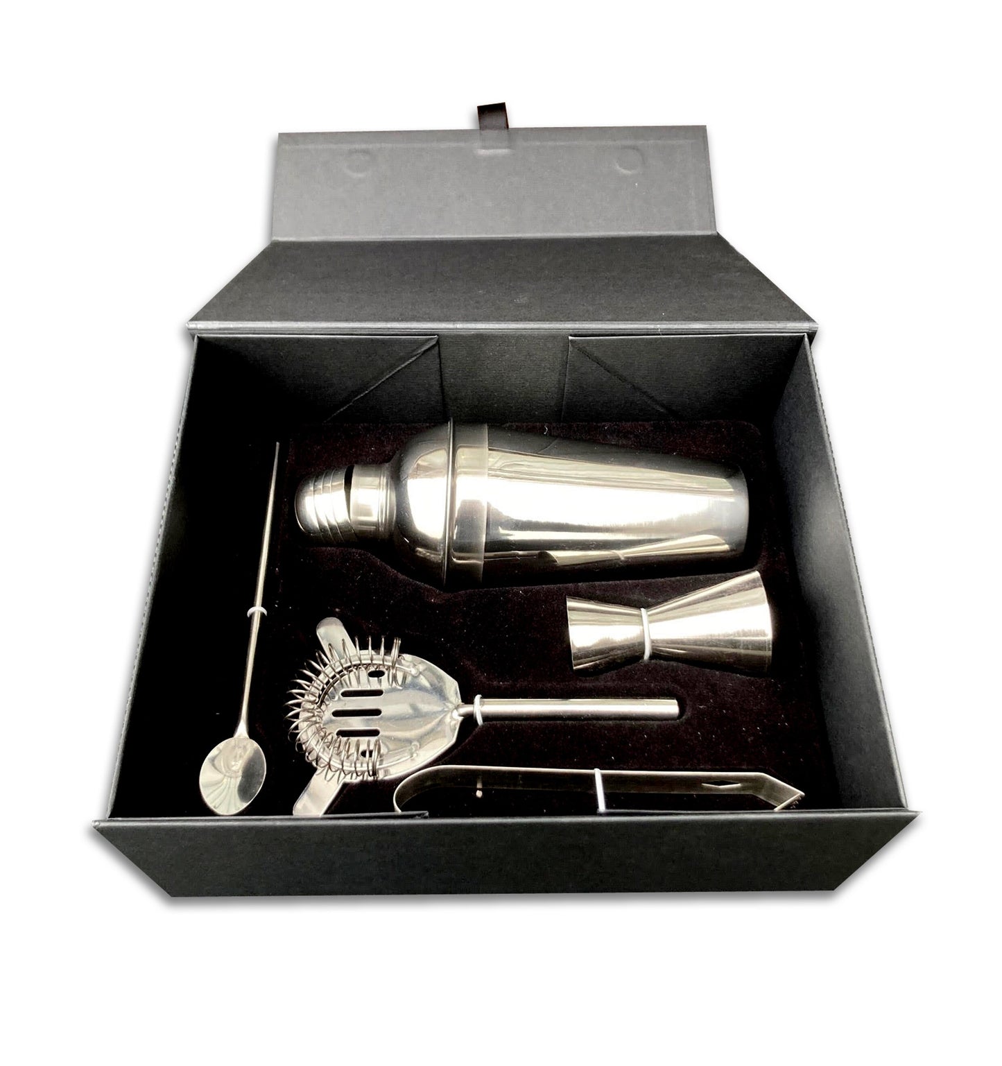 Personalized cocktail kit, wine bar gift, mini bar black box silver name barware set gift for him gift for her, birthday gift