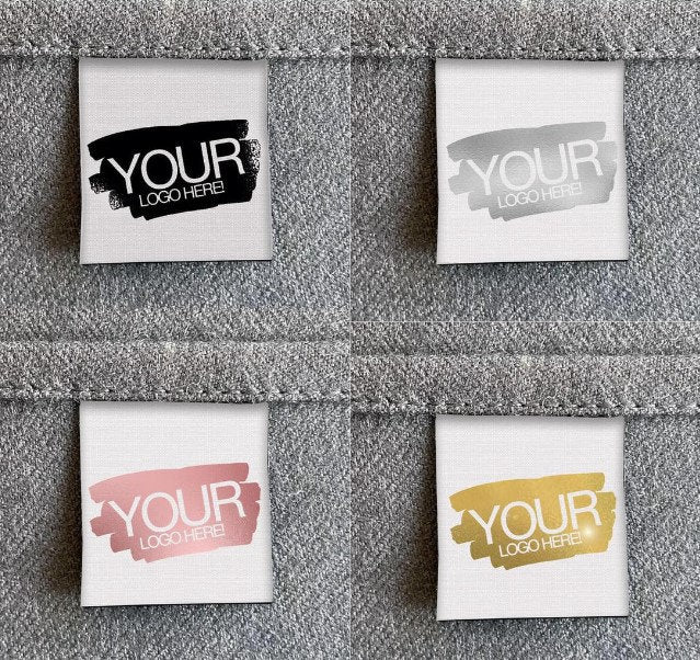 White black print logo shiny custom sewing labels | Fabric clothing sew in folded tags