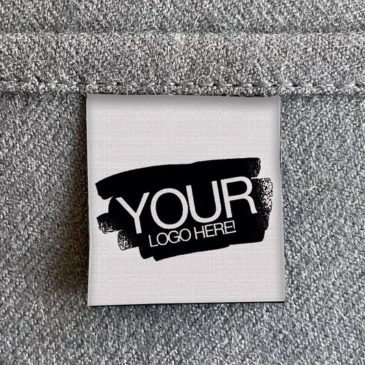 White black print logo shiny custom sewing labels | Fabric clothing sew in folded tags