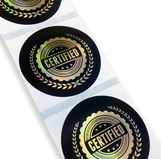 100 x round 45mm Black stickers rainbow gold shiny foil logo holographic labels business stickers