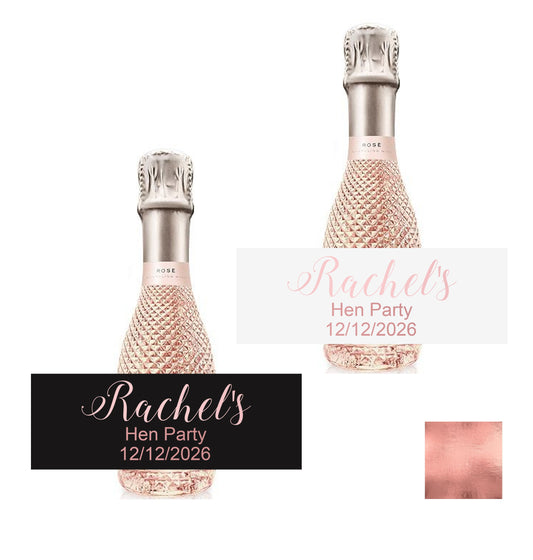 Hen Party Gold foil mini champagne prosecco bottle labels bridal shower metallic rose gold foil personalized sticker Hen Do