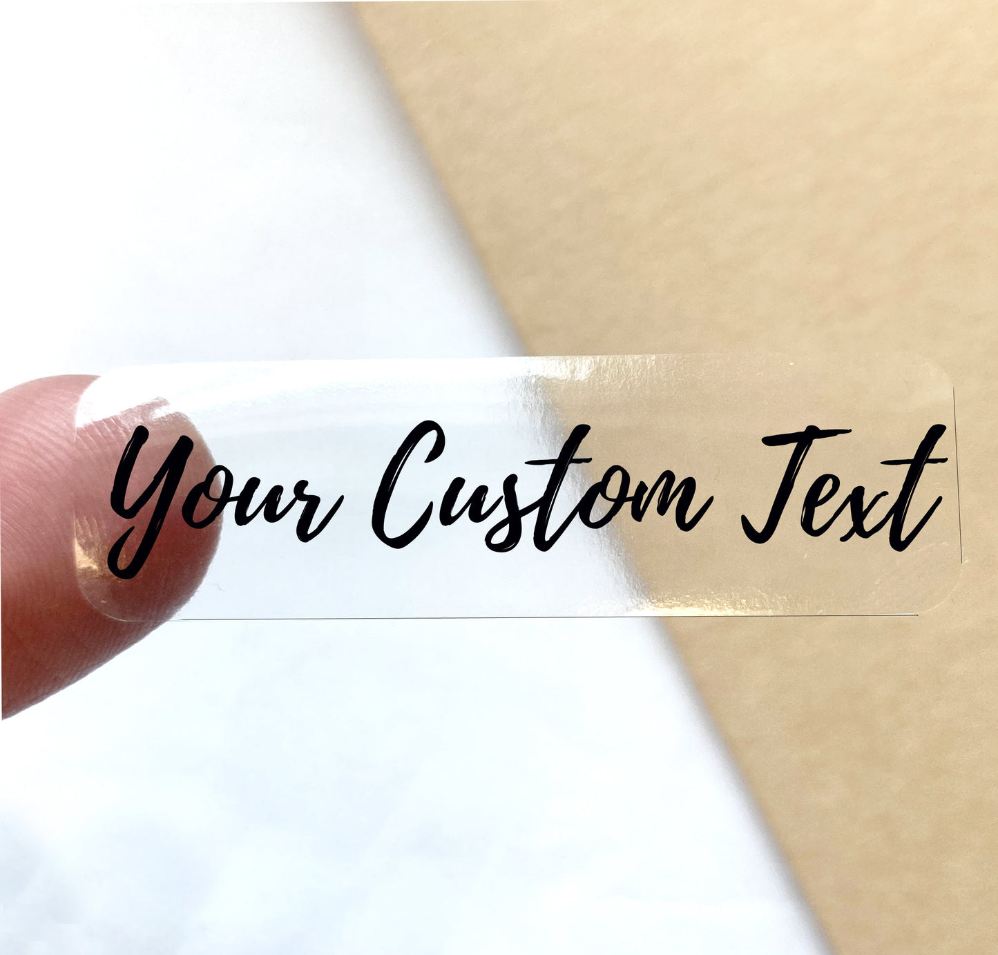 Custom text stickers, lip gloss clear transparent labels, black print any text, small favour waterproof stickers