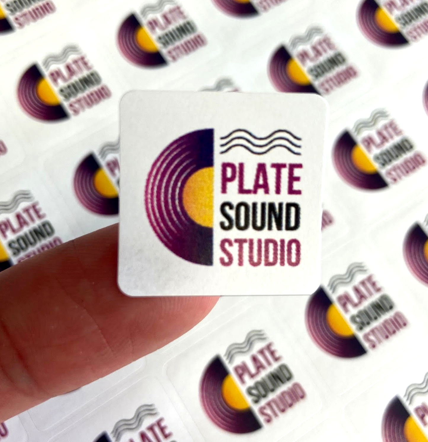 Square 25mm stickers, A4 sheets, personalised stickers, matte finish, logo stickers, printed, packaging, box sealing