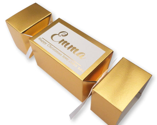 50 x Personalised christmas Gold cracker gift box with printed name/ message present