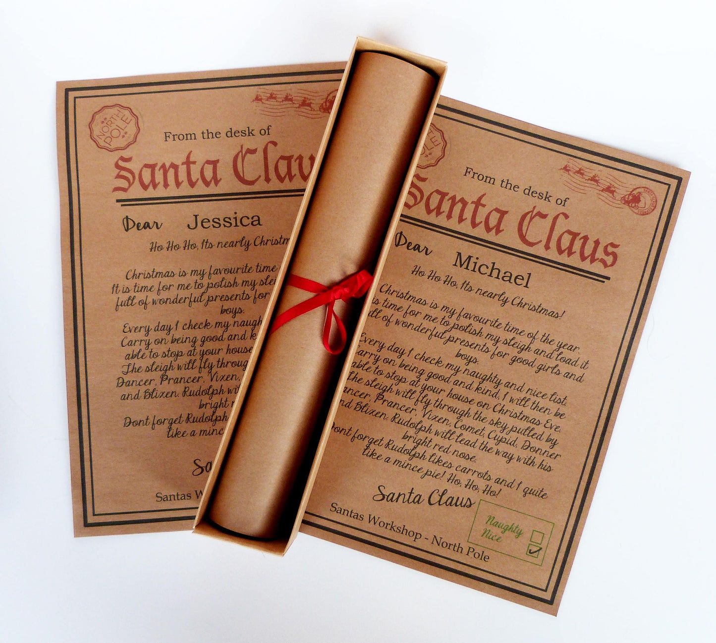 personalised letter from santa claus father christmas in scroll box any name