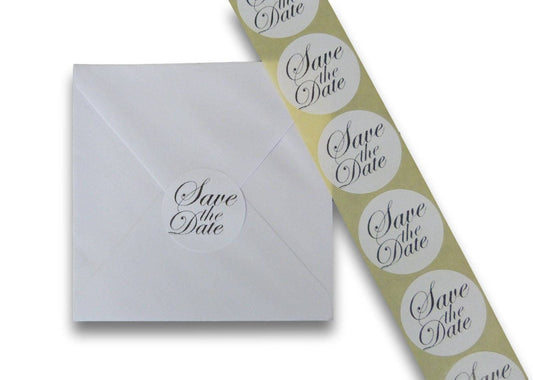 100 white 45mm round save the date stickers for invitations envelopes and seals