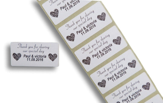 100 x personalised custom wedding thank you stickers labels