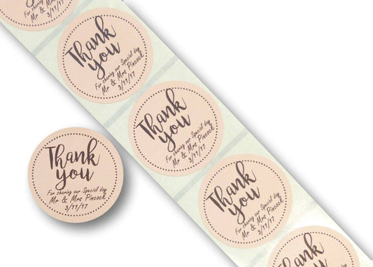 50 x 45mm round brown kraft thank you wedding stickers labels