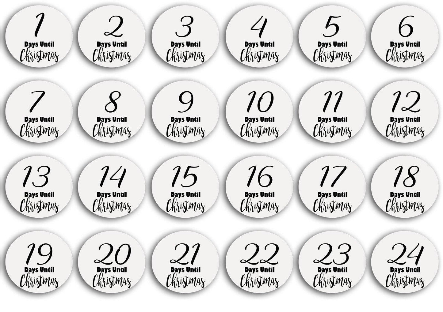 24 X White round 45mm countdown to christmas diy advent stickers labels