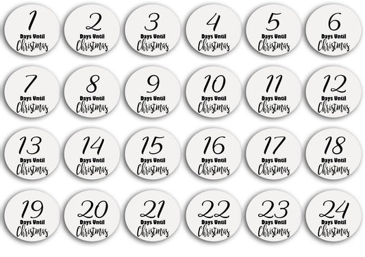 24 X White round 45mm countdown to christmas diy advent stickers labels