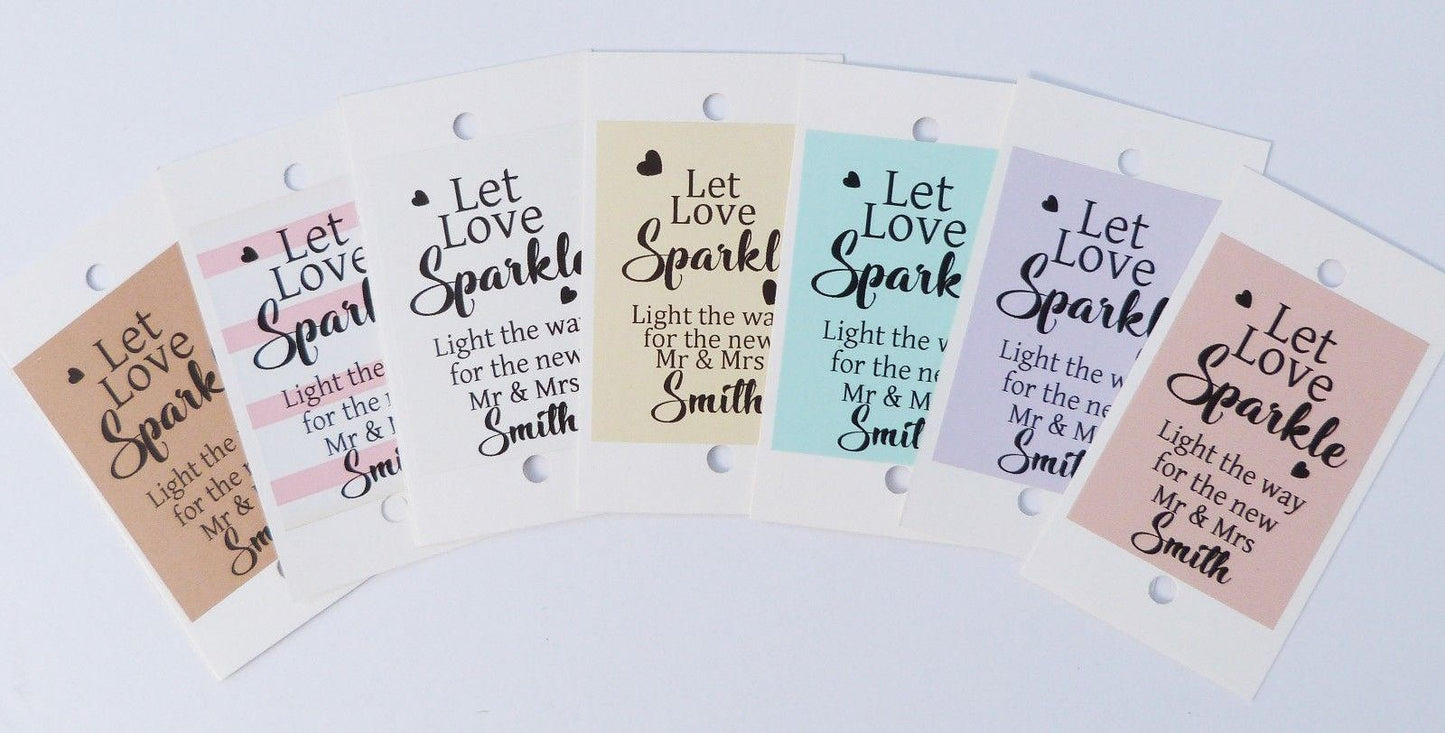 50 x Let love sparkle personalised wedding sparkler tags wedding favour