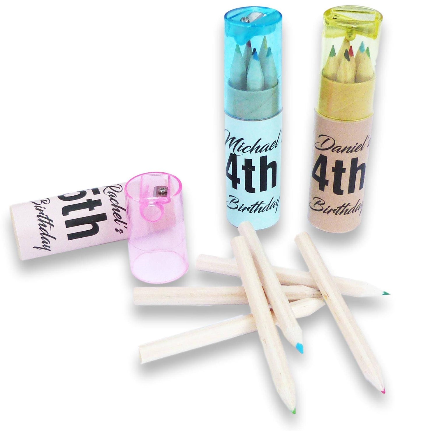 10 x personalised coloring pencil tube set with sharpener childrens party bags