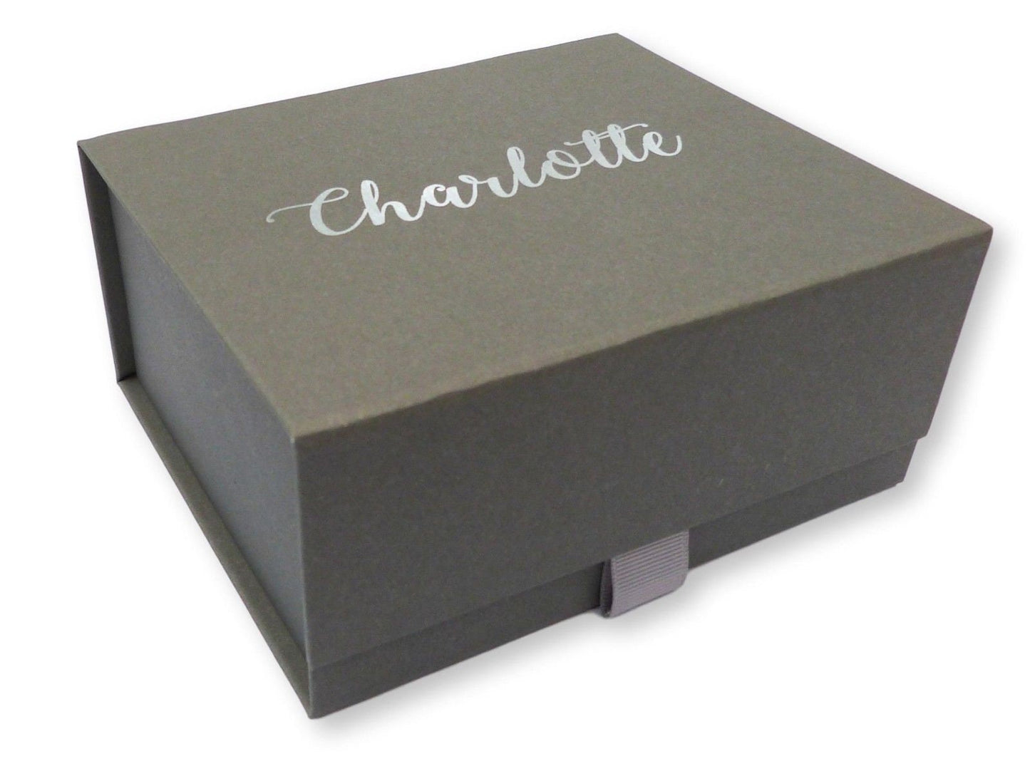 Personalised grey silver foil printed gift box- magnetic snapshut lid. bridal thank you gift bridesmaid