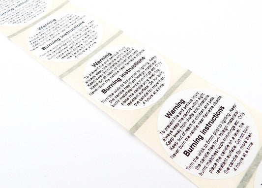 100 x 45mm round candle safety labels white warning stickers instruction