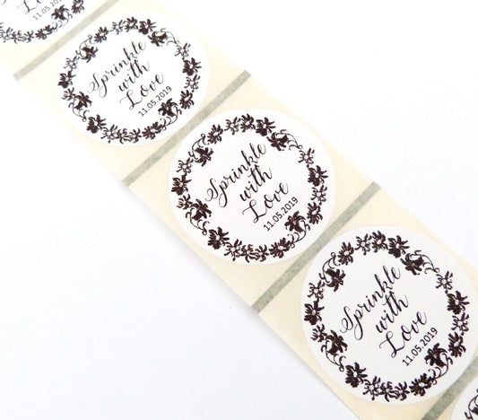 50 x personalised sprinkle with love, confetti seed packets labels stickers wedding favour