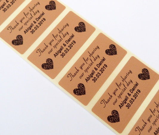 100 x 25 x 50mm wedding brown kraft thank you for sharing our special day personalised